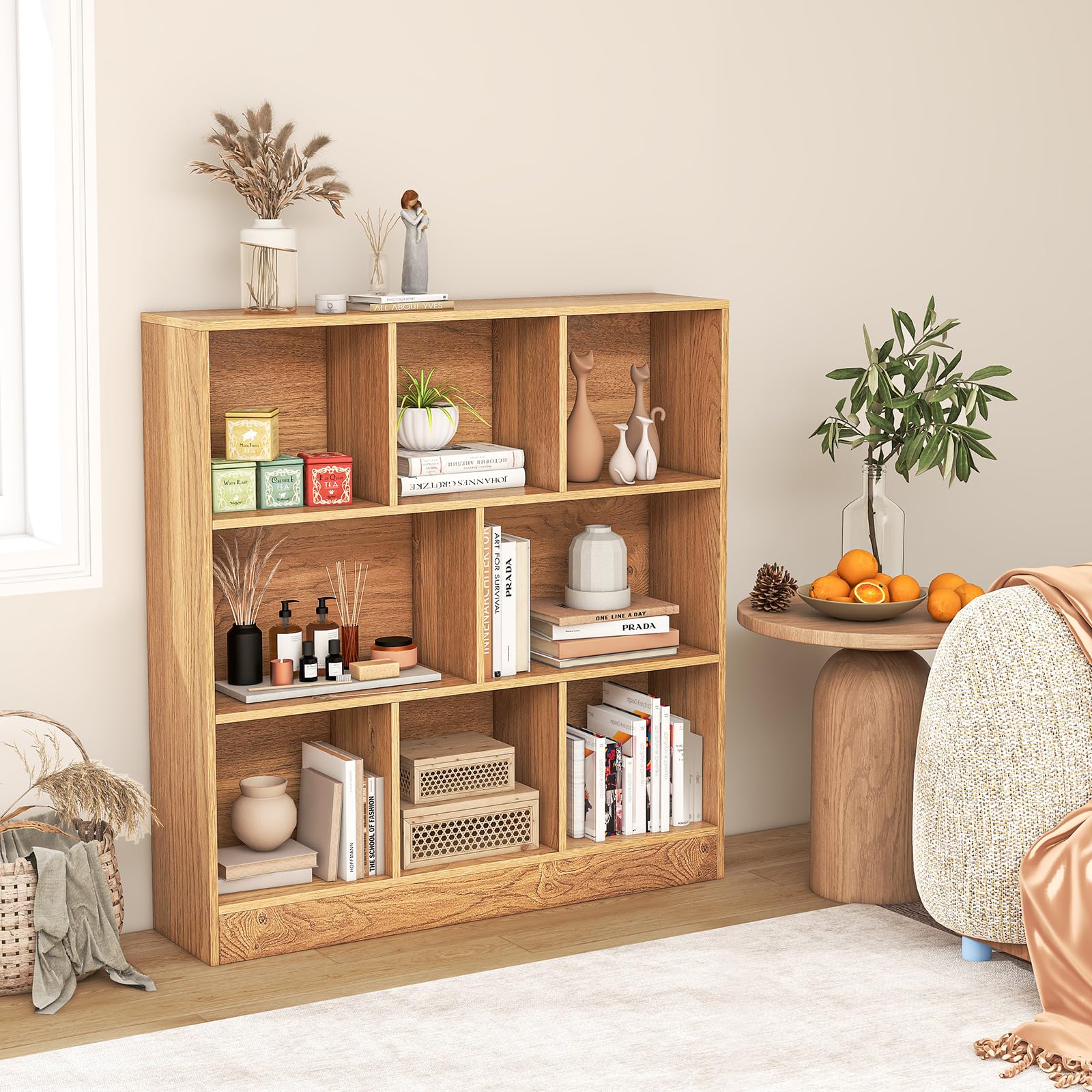 Giantex 8 Cube Bookcase, 4-Tier Freestanding Bookshelf w/ 8 Open Compartments, 2 Anti-Tipping Kits