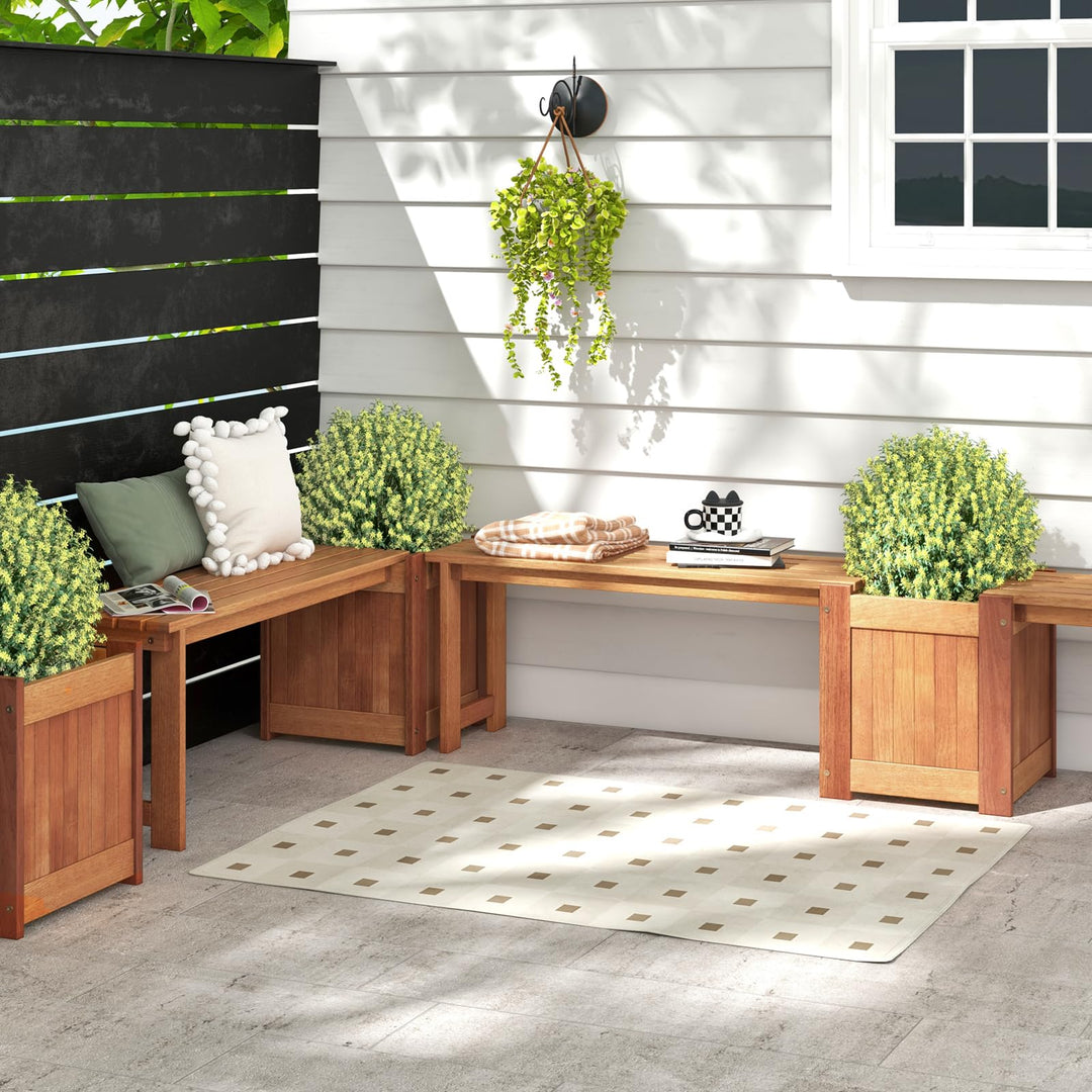 Giantex Outdoor Bench with Raised Garden Bed, Wood Seat with Teak Oil Finish, Planter Box with Open-Ended Base