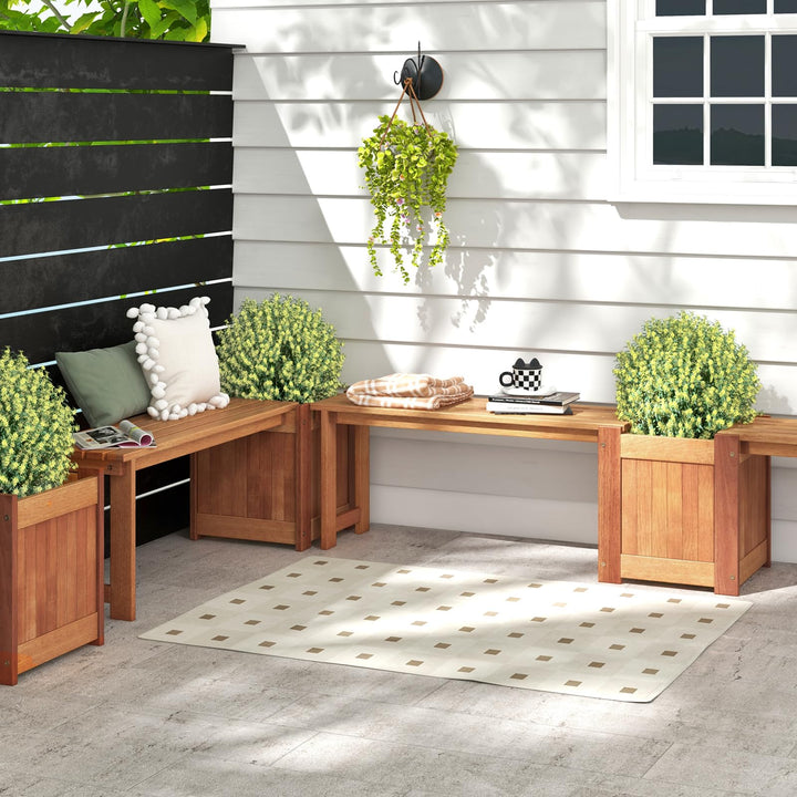 Giantex Outdoor Bench with Raised Garden Bed, Wood Seat with Teak Oil Finish, Planter Box with Open-Ended Base