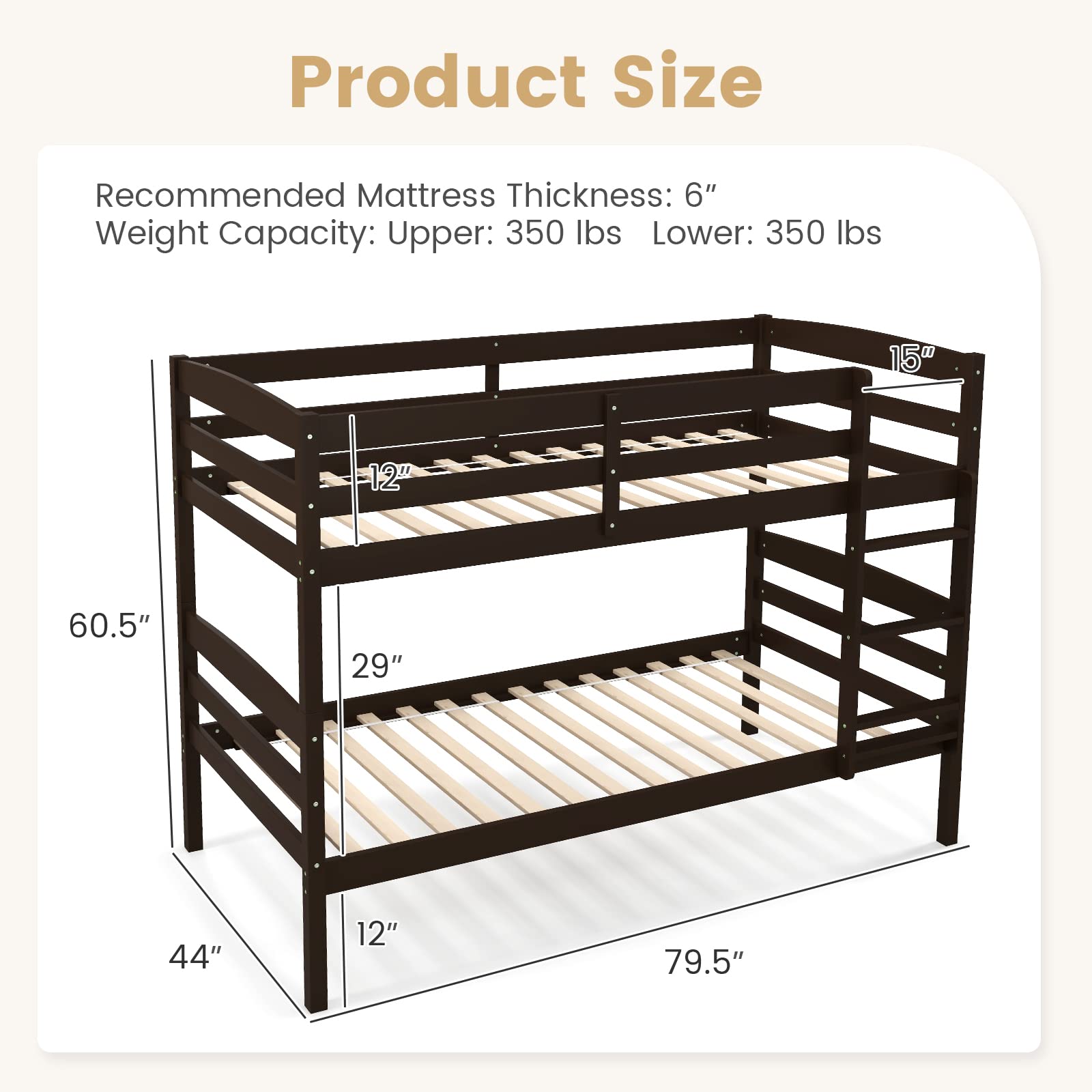 Giantex Bunk Bed, Solid Wood Detachable Bed Frame with High Guardrails & Integrated Ladder
