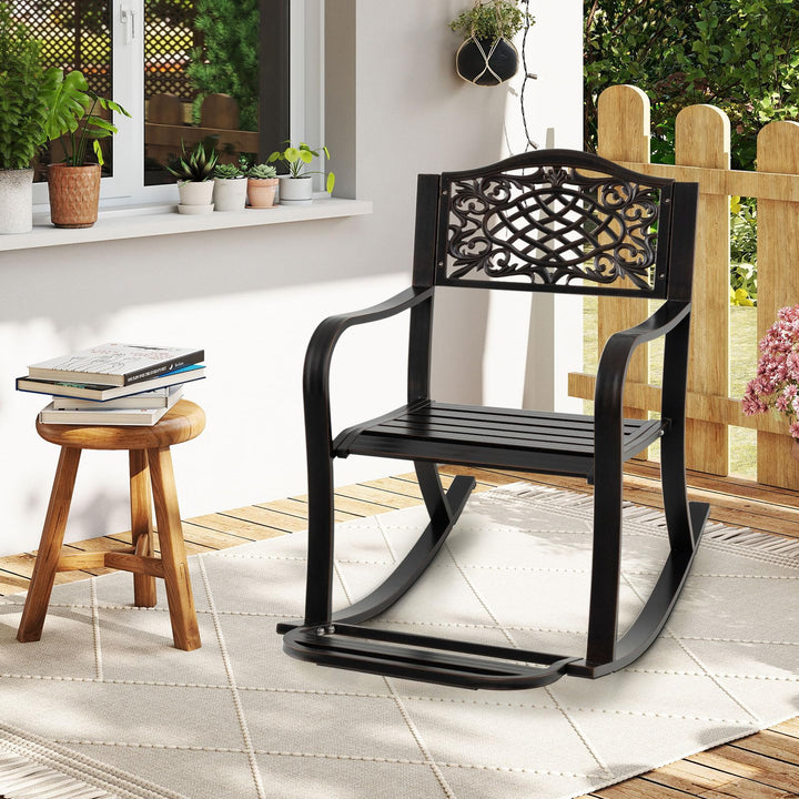 Giantex Patio Rocking Chair Outdoor Cast Aluminum Rocker w/Footrest