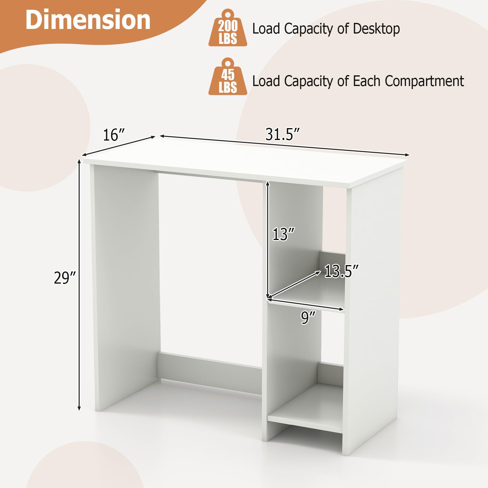Giantex White Small Desk for Bedroom