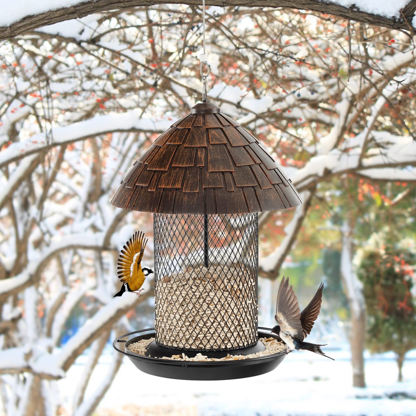 Giantex Bird Feeder, Hanging Wild Bird Feeders with Squirrel Proof Metal Mesh