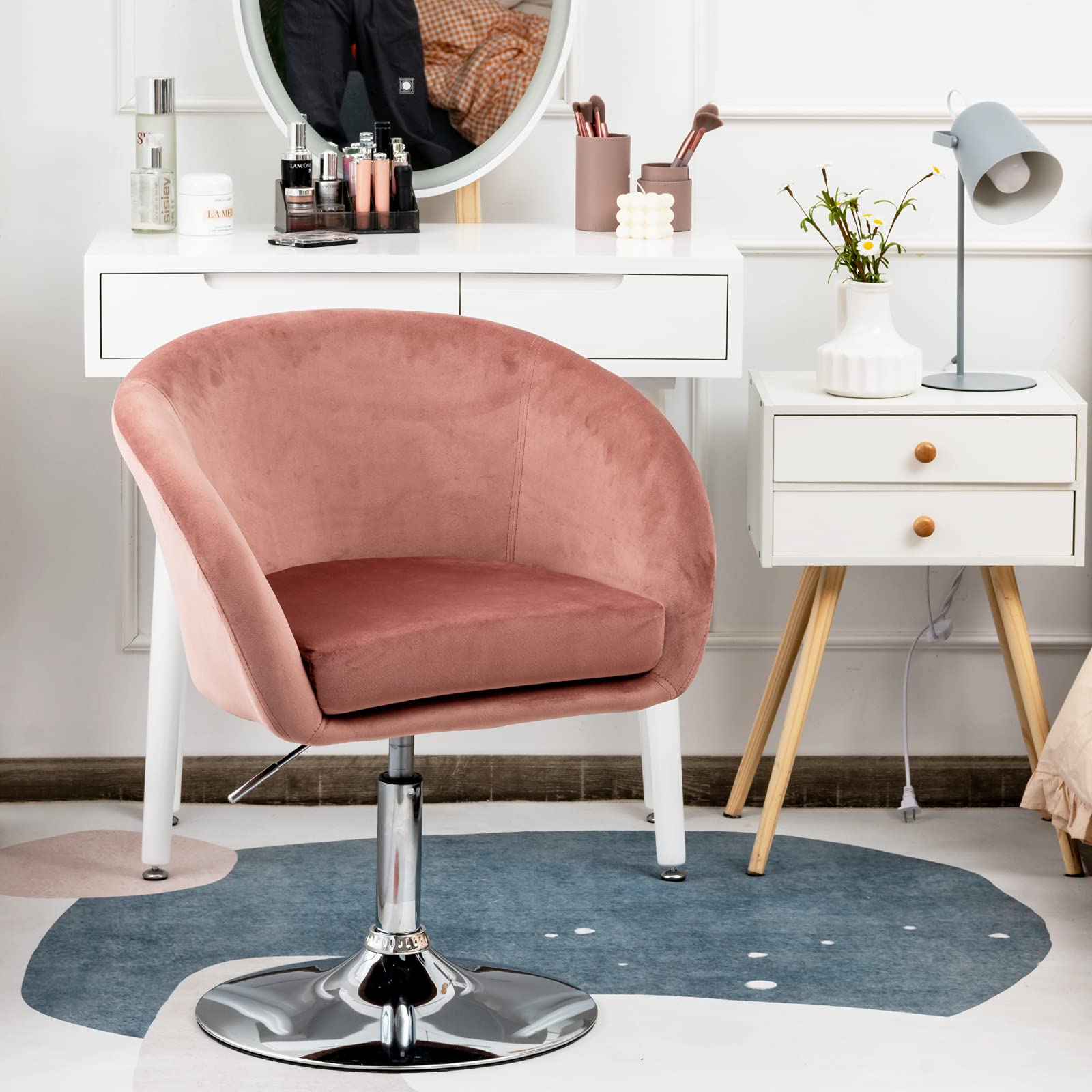 Height Adjustable Modern Velvet Makeup Chair with Chrome Frame