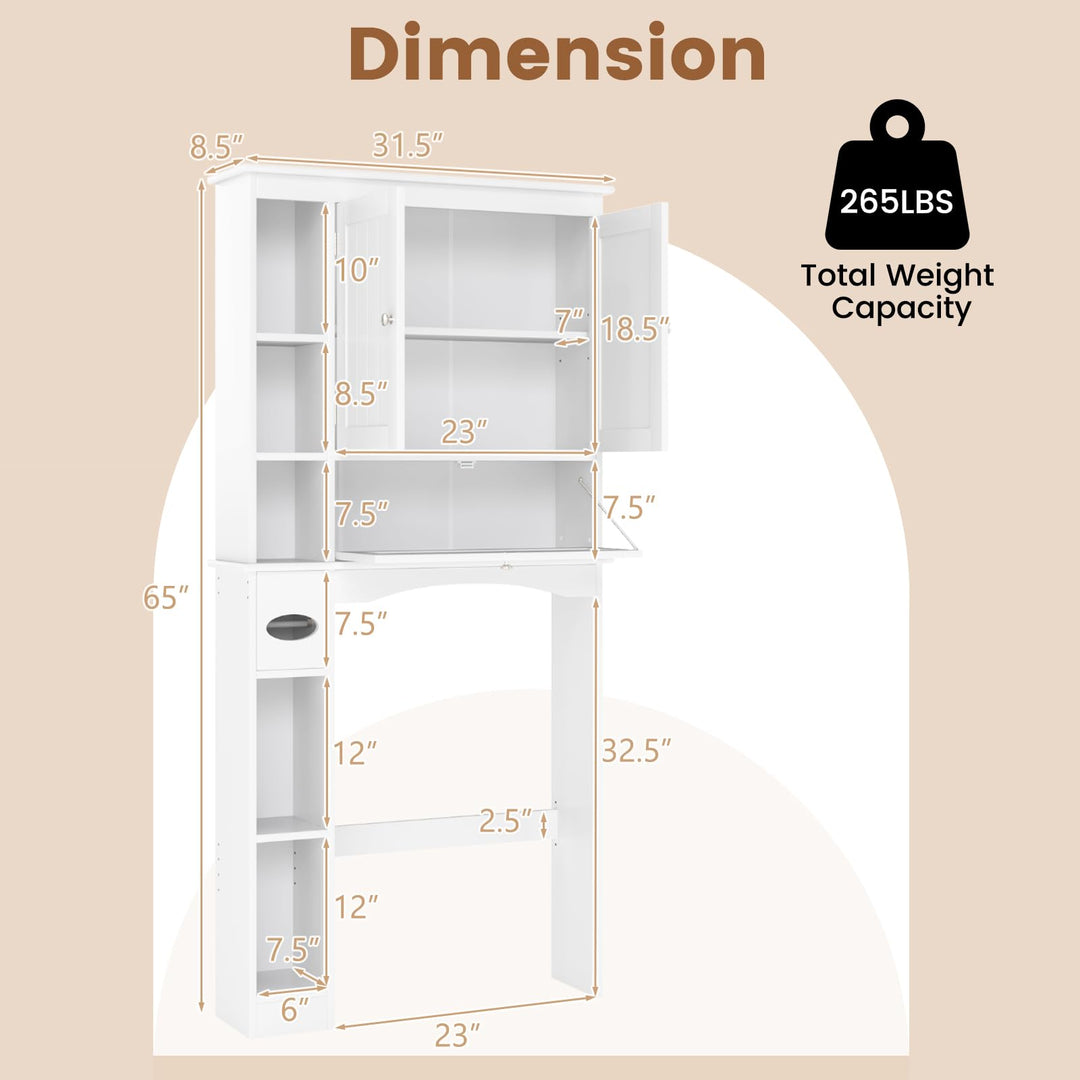 Giantex White Over The Toilet Storage Cabinet Freestanding Bathroom Organizer