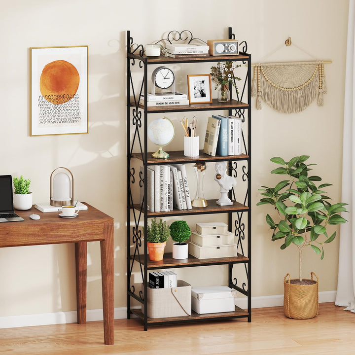 Giantex 6-Tier Bookshelf Industrial Bookcase with 2 Anti-Tipping Kits and Metal Frame