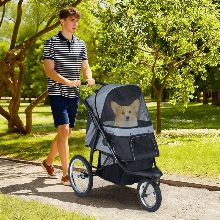 Giantex Dog Stroller for Small & Medium Dogs Cats Foldable Pet Stroller with 3 All-Terrain Inflatable Rubber Wheels