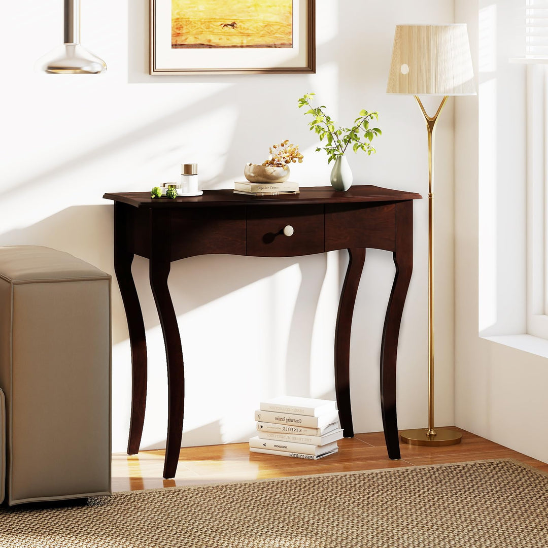 Giantex Console Table with Drawer and Solid Wood Frame