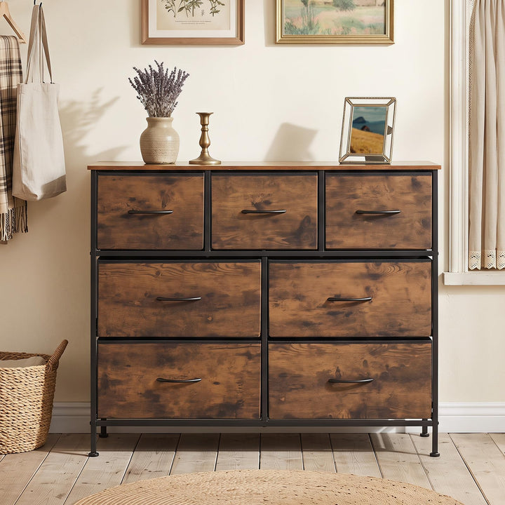 GIANTEX 7-Drawer Wide Dresser with 2-Sized Folding Fabric Drawers &amp; 2 Anti-tipping Kits