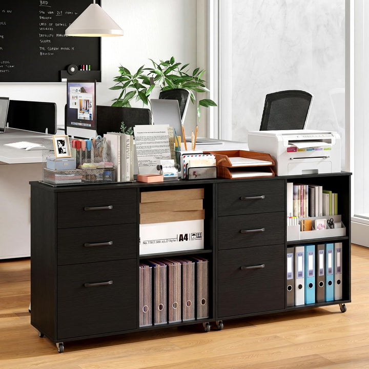 Giantex 3-Drawer Mobile File Cabinet with Open Storage Shelves