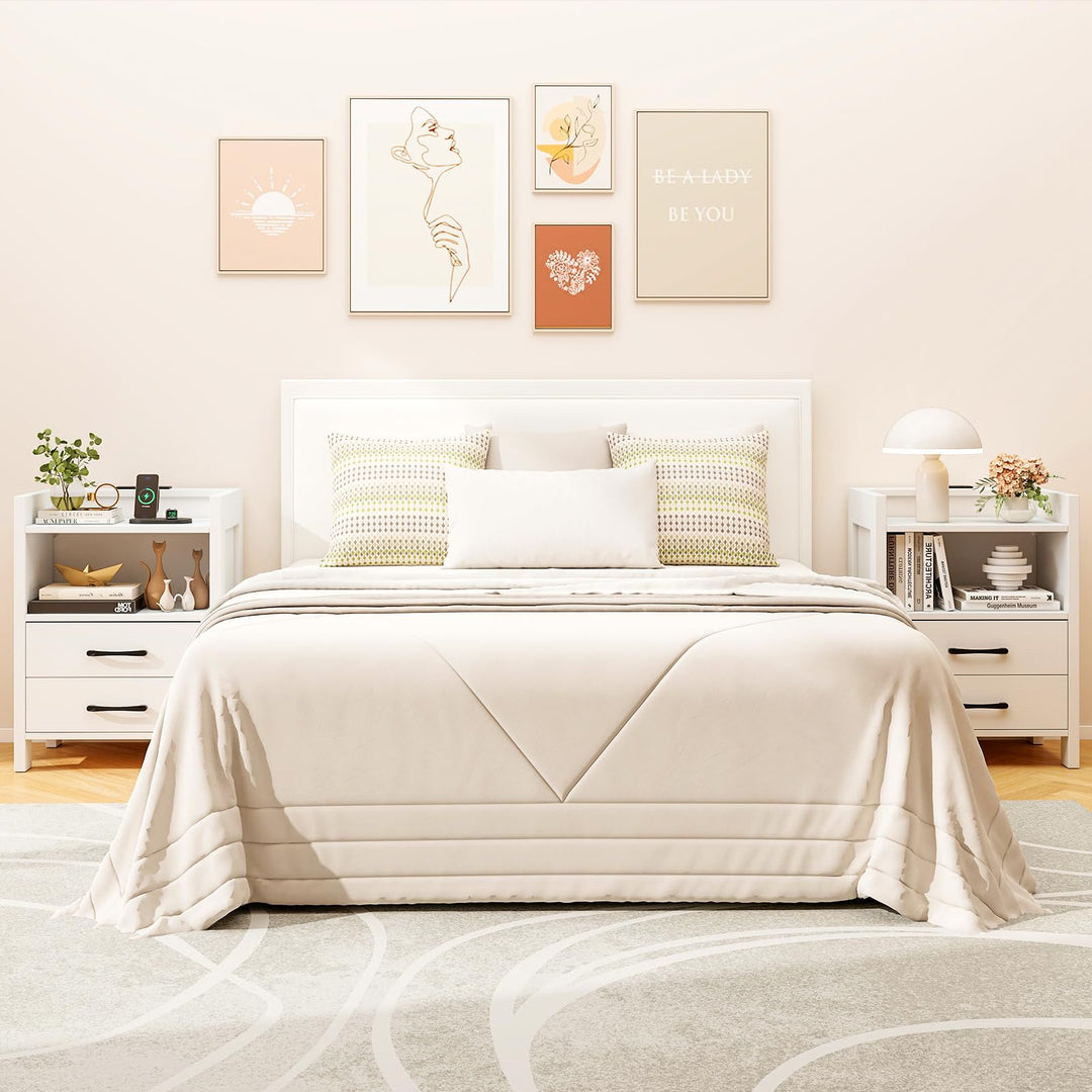 Giantex LED Nightstand with Charging Station Set of 1/2 Bedside Table