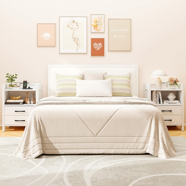 Giantex LED Nightstand with Charging Station Set of 1/2 Bedside Table