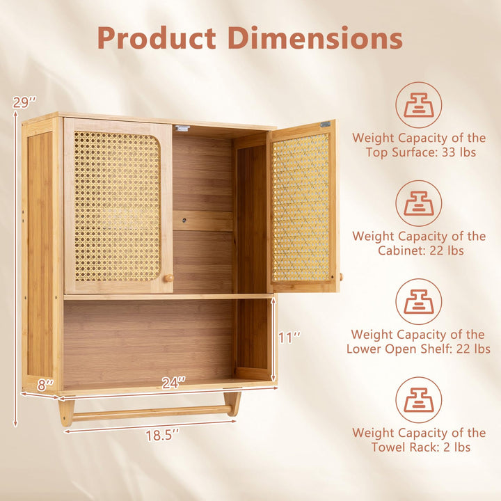 GIANTEX Wall Mounted Bamboo Bathroom Wall Cabinet with Towel Rack