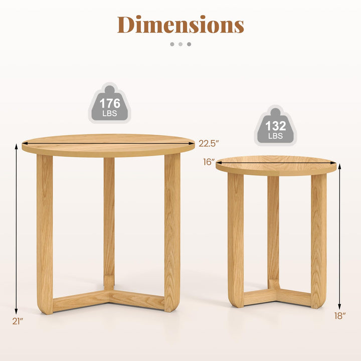 Giantex Farmhouse Round Nesting Coffee Table Set of 2 Wood Nesting End Tables