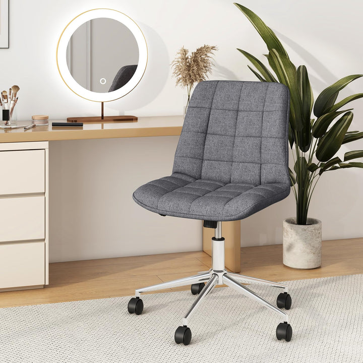 Giantex Armless Office Chair, Linen Fabric Vanity Chair with Wheels & Adjustable Height, 360° Rolling Swivel Task Computer Chair