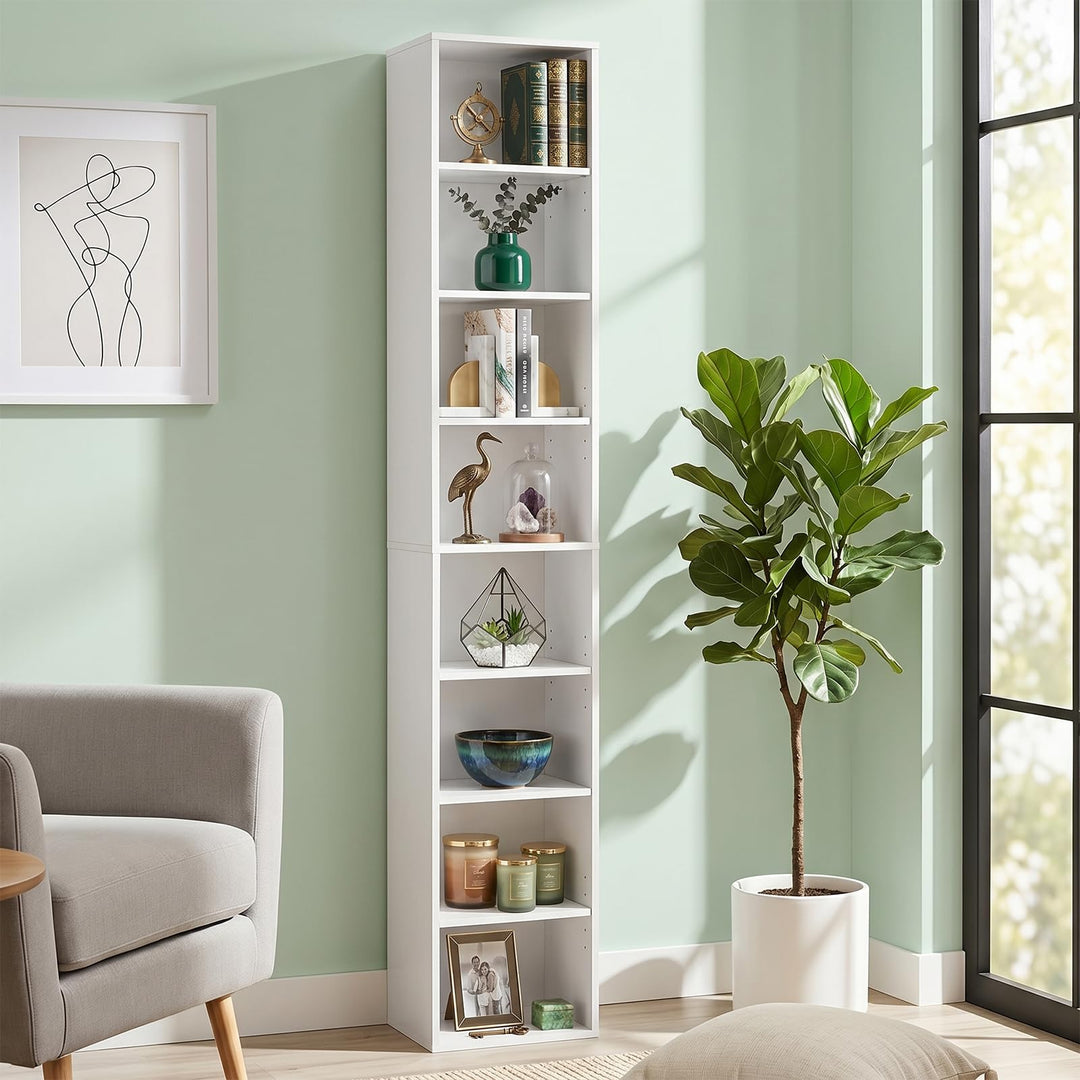 Giantex 8-Tier Tall Narrow Media Tower Rack with 4 Adjustable Shelves (1/2)