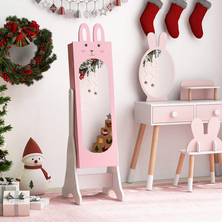 CHARMAID Kids Mirror Jewelry Cabinet - 45" Standing Jewelry Armoire with Full Length Mirror