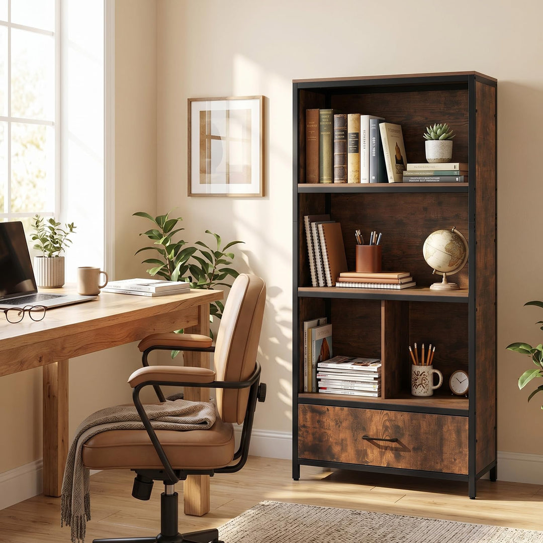 Giantex 56" Tall 5-Tier Bookcase with Drawer
