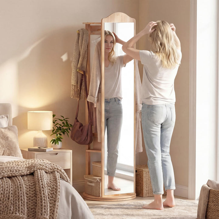 CHARMAID 66" x 19" Swivel Full Length Mirror with Coat Rack