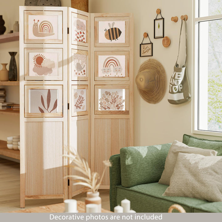 Giantex 3 Panel Room Divider with 9 Rotating Picture Frames