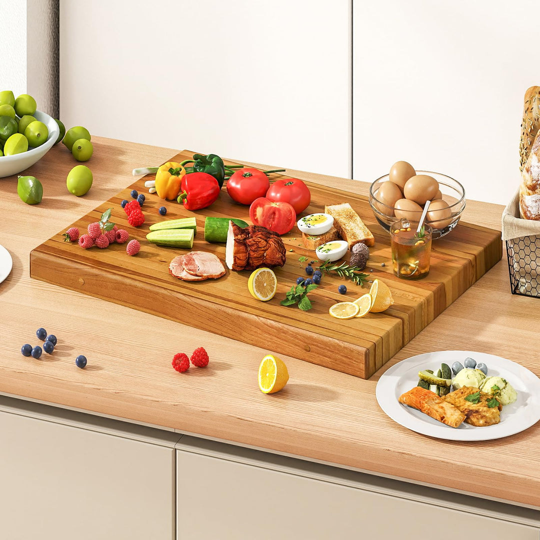 Giantex Teak Wood Cutting Board, Extra Large 24" Reversible Cutting Board with Side Handle
