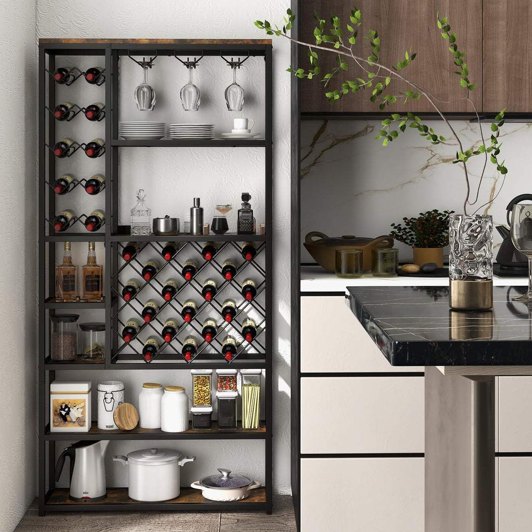 Giantex 27-Bottle Wine Rack Freestanding Floor, Industrial Metal Wine Storage Rack