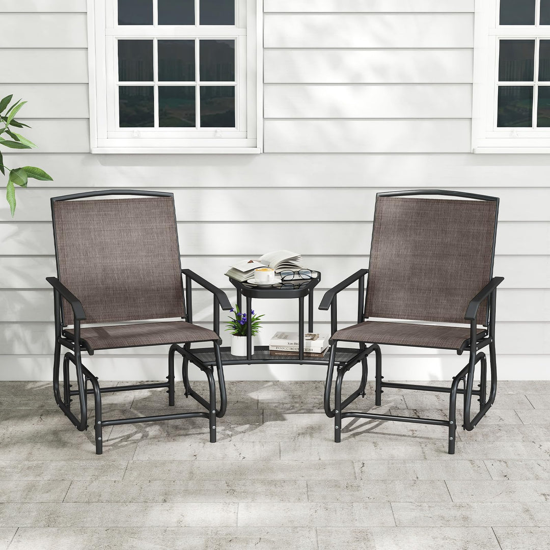 Giantex Outdoor Glider Chairs with Table &amp; Umbrella Hole