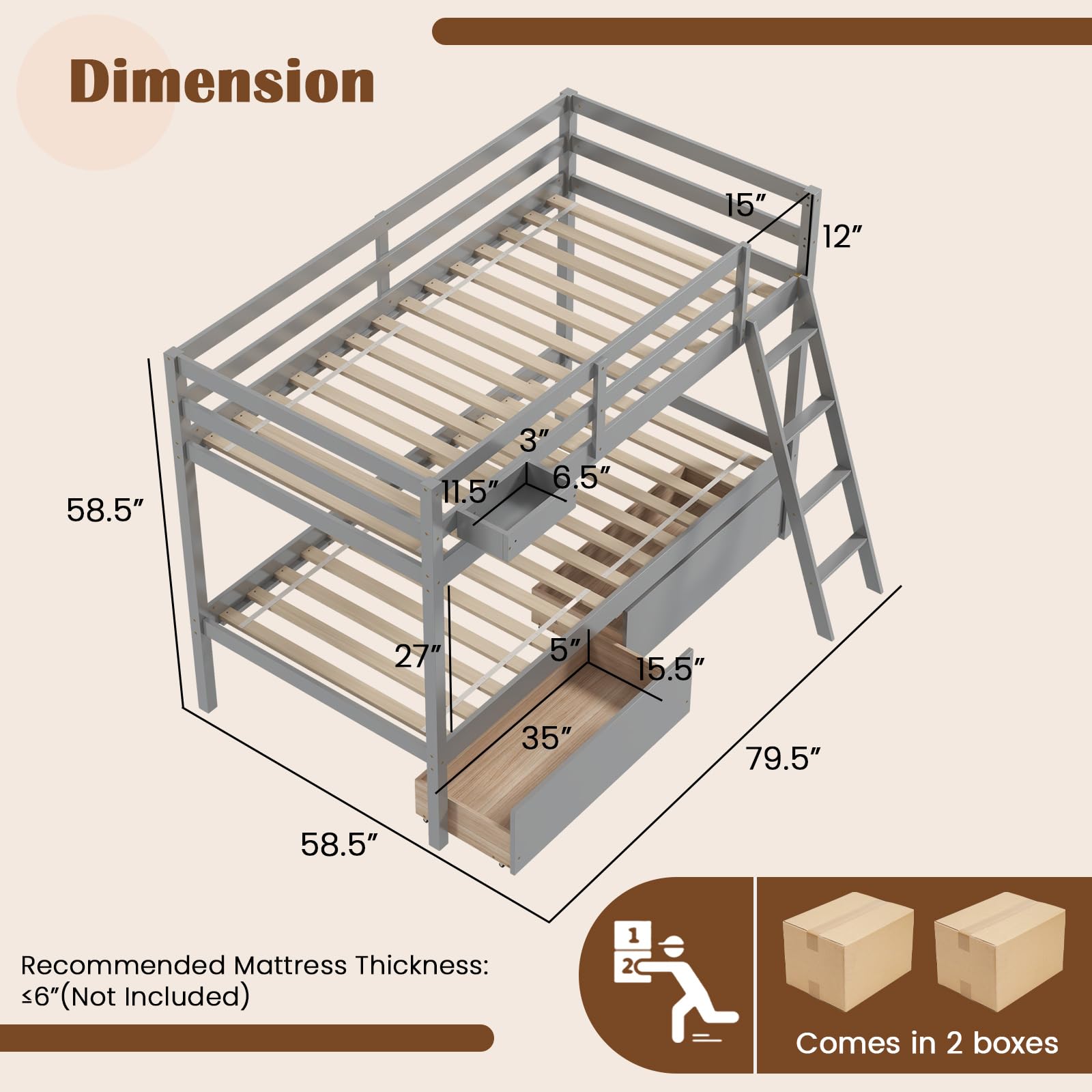 Giantex Bunk Bed Twin Over Twin with 2 Storage Drawers