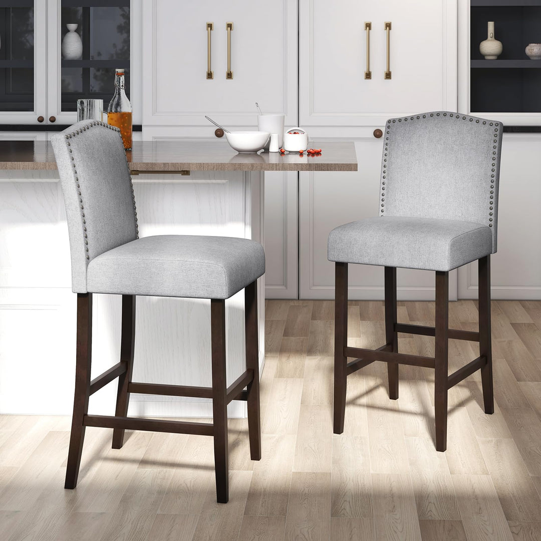 Giantex 30" Bar Stools Set of 2/4, Upholstered Bar Height Bar Chairs with Back & Rubber Wood Legs