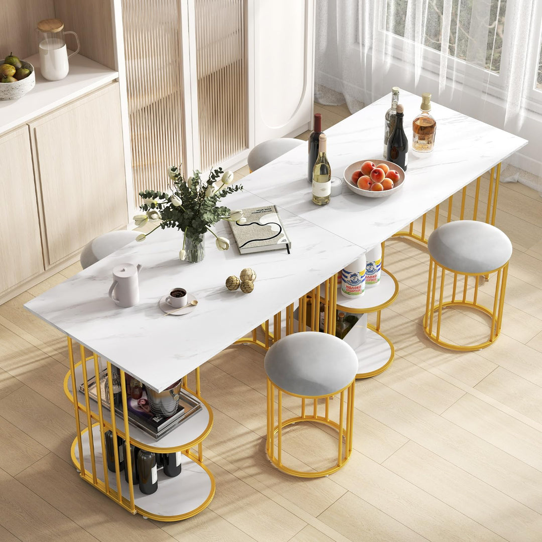 Giantex 3-Piece Dining Table Set for 2, Rectangular Kitchen Table with 2 Stools, 2-Tier Storage Shelf
