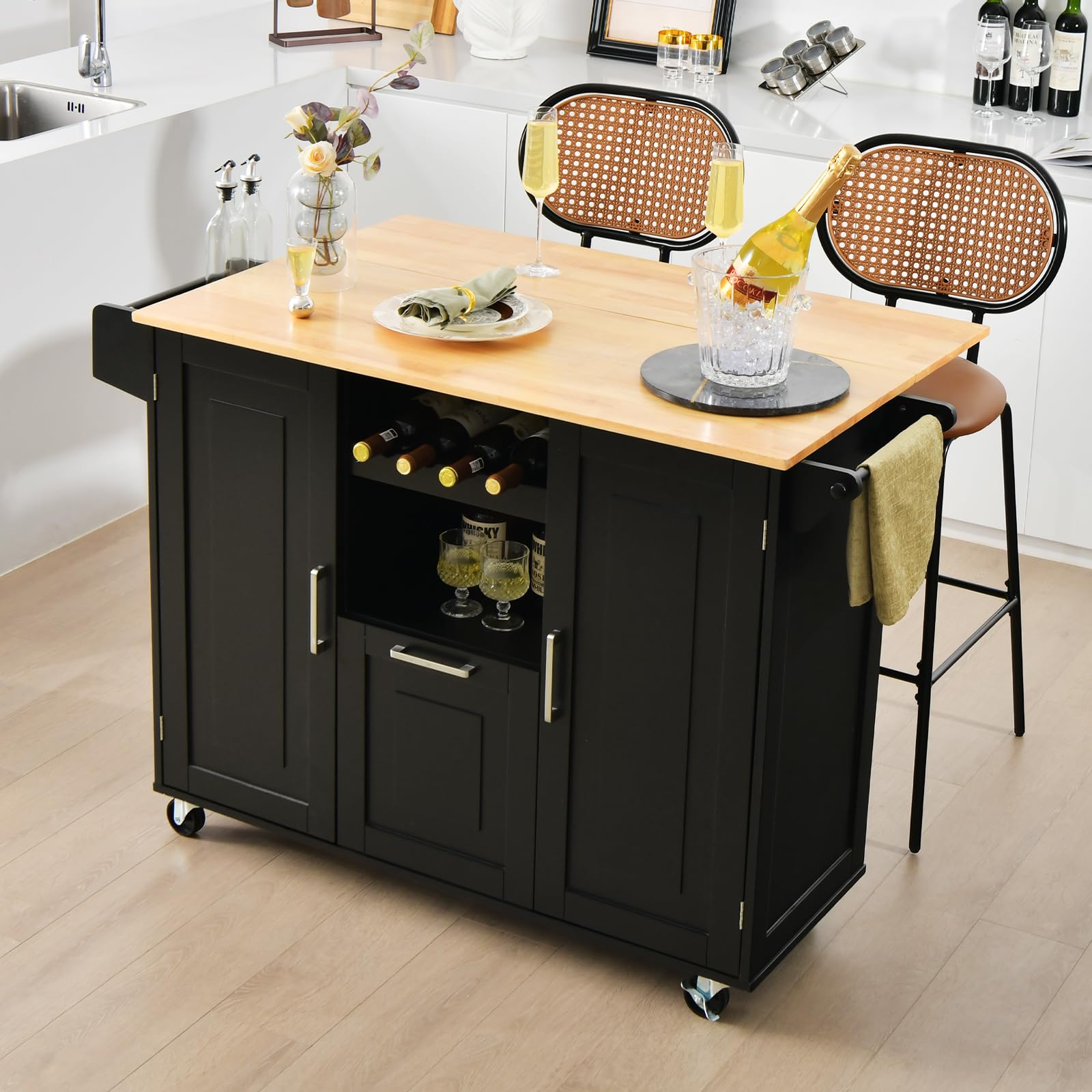 Mobile Kitchen Island, Black - Giantex