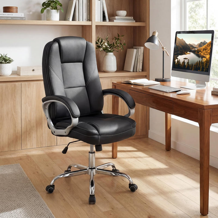 Giantex Leather Office Chair with Padded Armrests &amp; Rocking Backrest