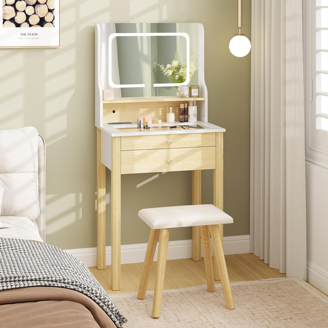 Small Vanity Desk with Mirror and Lights