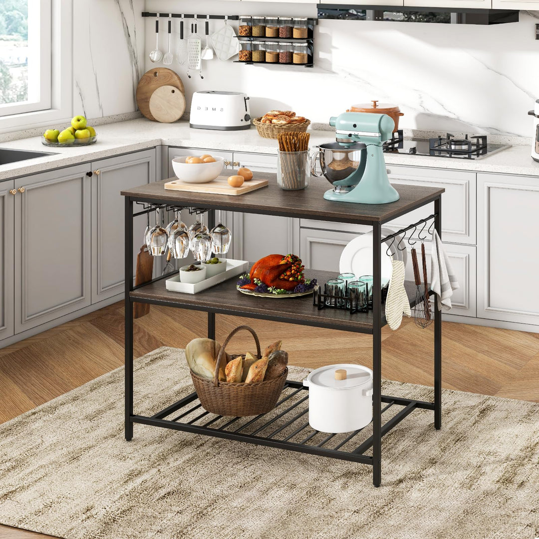 Giantex Kitchen Island with 3 Tier Storage Shelves, 48 Inch Baker Rack with Spacious Worktop