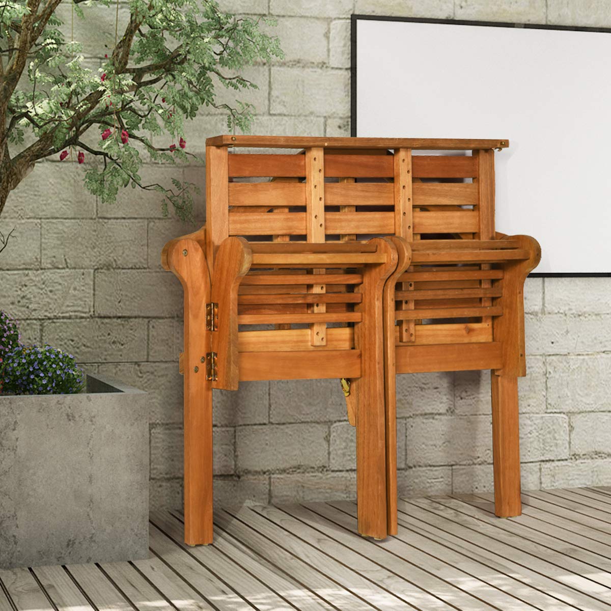 4 Ft Foldable Eucalyptus Garden Bench (Teak) - Giantex