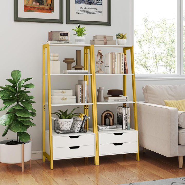 Giantex 4-Tier Bookshelf with 2 Drawers Set of 1/2