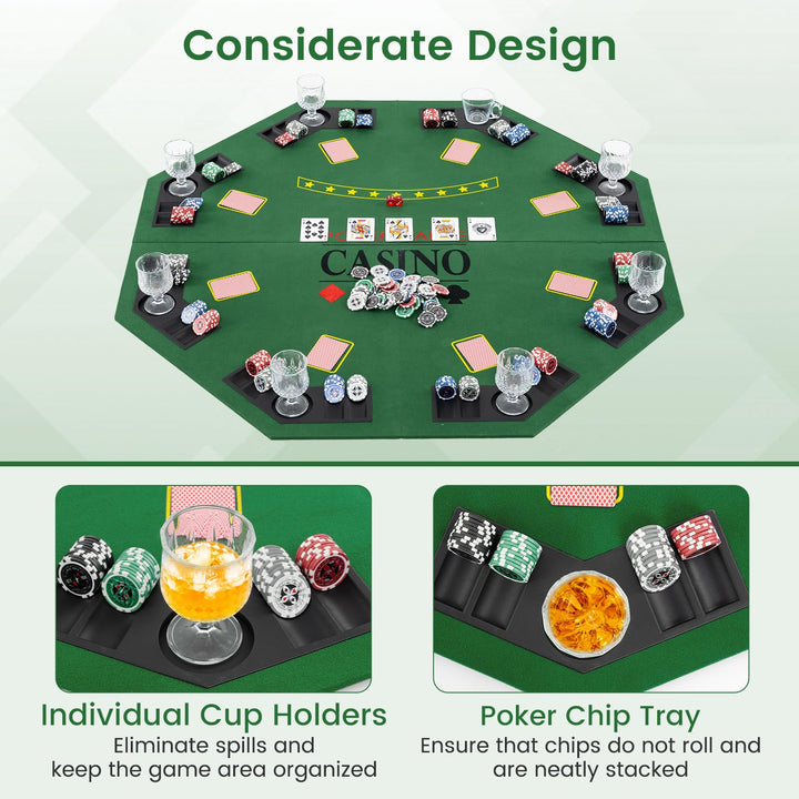Giantex 48" Poker Table Top, 8 Player Foldable Texas Holdem Poker Mat Layout w/Carrying Bag