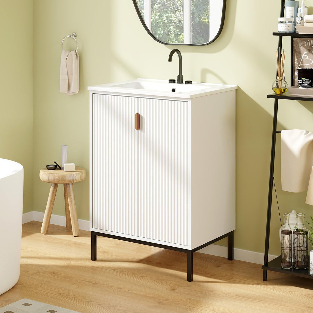 24” Undermount Bathroom Storage Cabinet and Sink Combo Set with 2 Doors