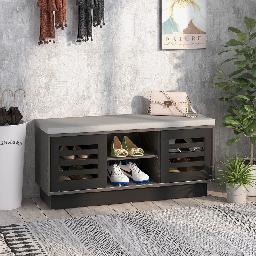 Giantex Entryway Shoe Storage Bench - Shoe Rack w/Seat Cushion & 6 Storage Compartments