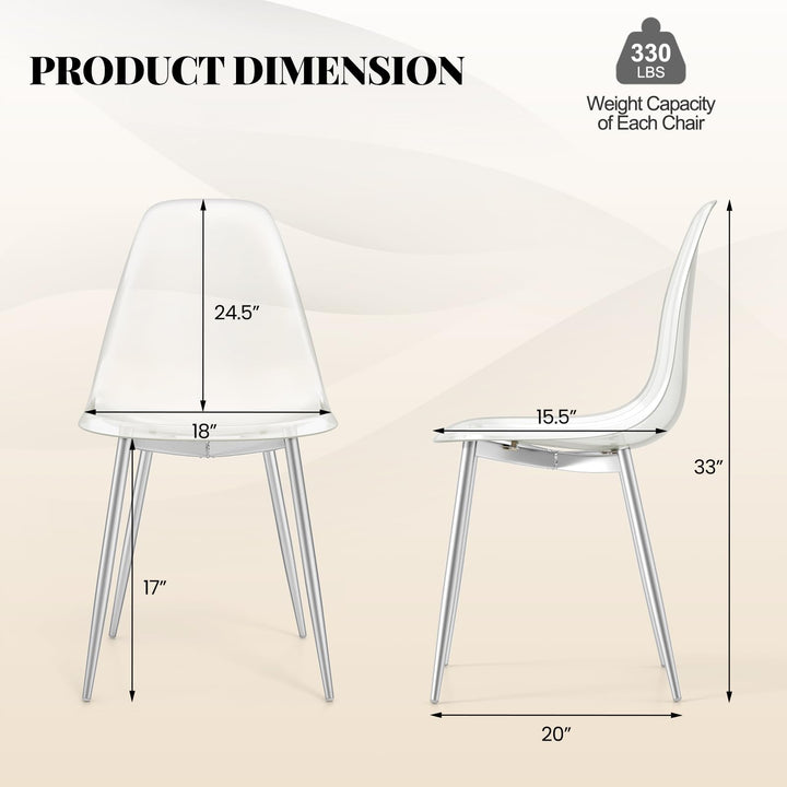 Giantex Clear Dining Chairs Set of 4, Kitchen Chairs w/Transparent Seat & Curved Back