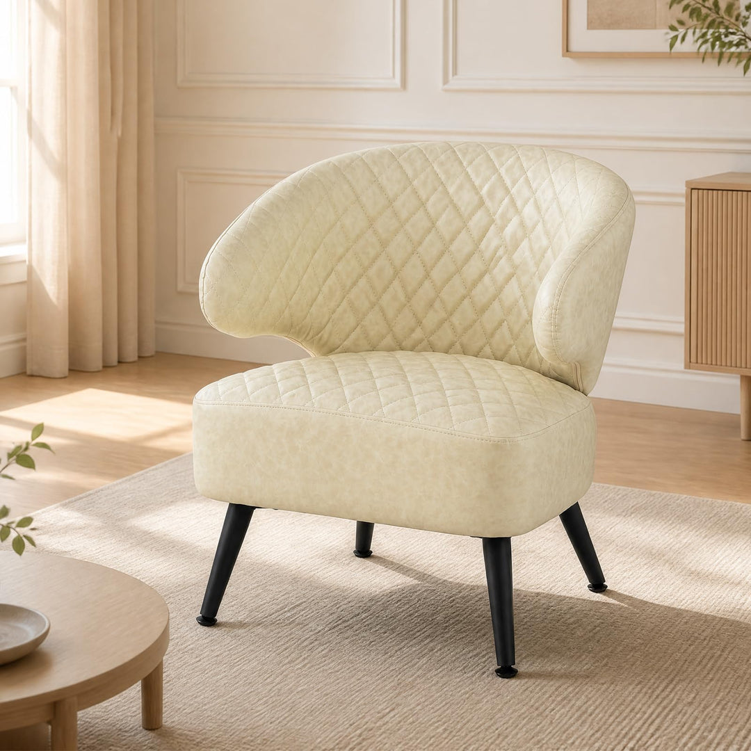 Giantex Mid Century Modern Accent Leather Upholstered Armchair with Robust Metal Legs (1/2)