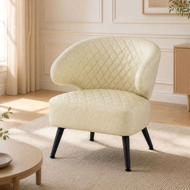 Giantex Mid Century Modern Accent Leather Upholstered Armchair with Robust Metal Legs (1/2)