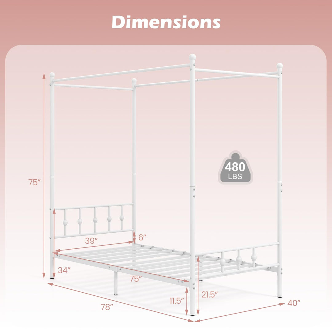 GIANTEX Metal Canopy Bed Frame Twin Size with Headboard and Footboard