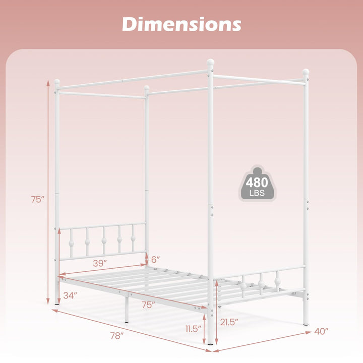 GIANTEX Metal Canopy Bed Frame Twin Size with Headboard and Footboard