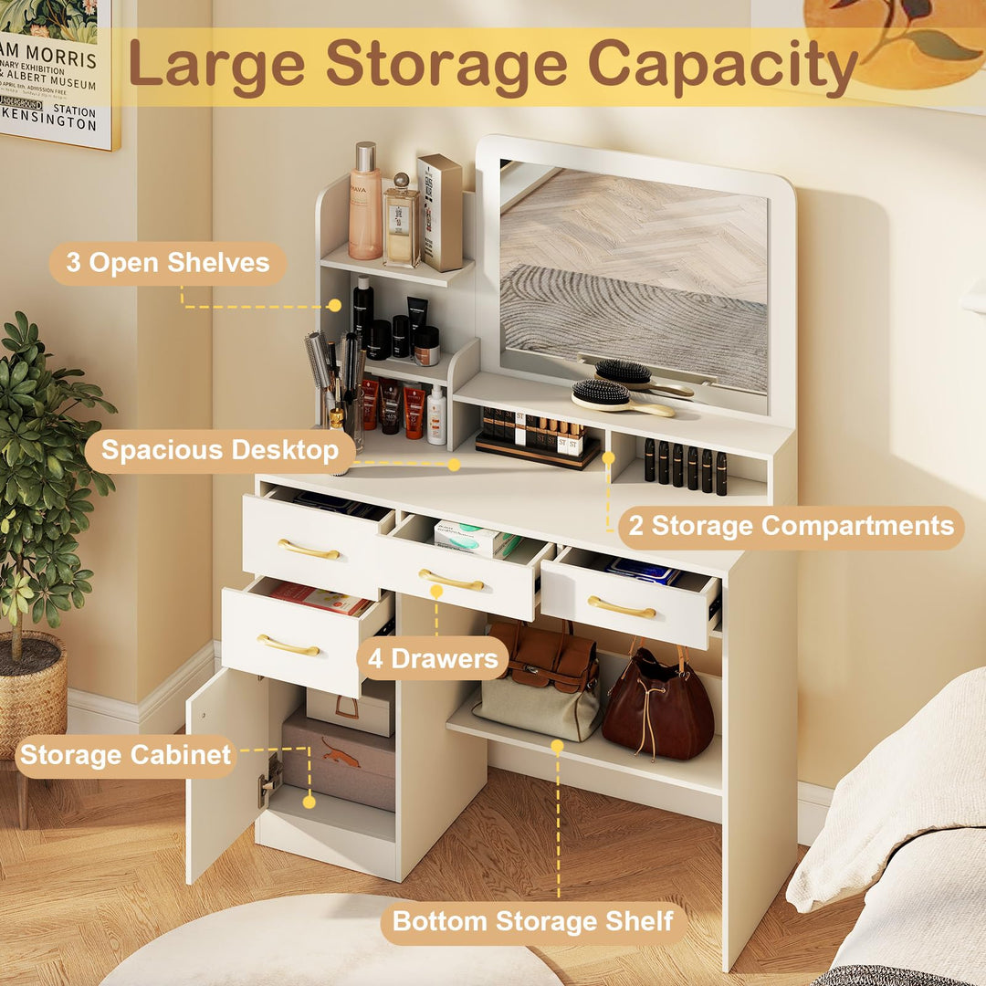 Giantex 39.5 Inch Vanity Desk with Power Outlets and Mirror for Bedroom