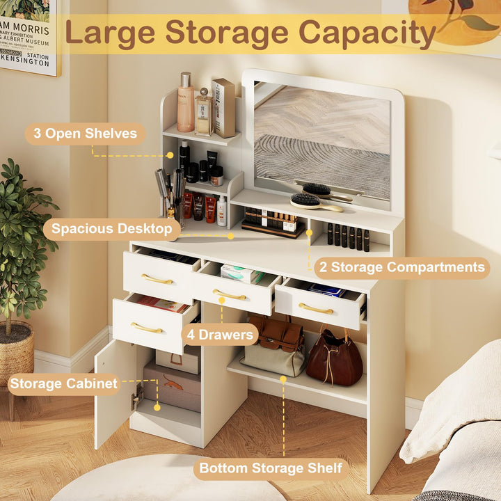 Giantex 39.5 Inch Vanity Desk with Power Outlets and Mirror for Bedroom