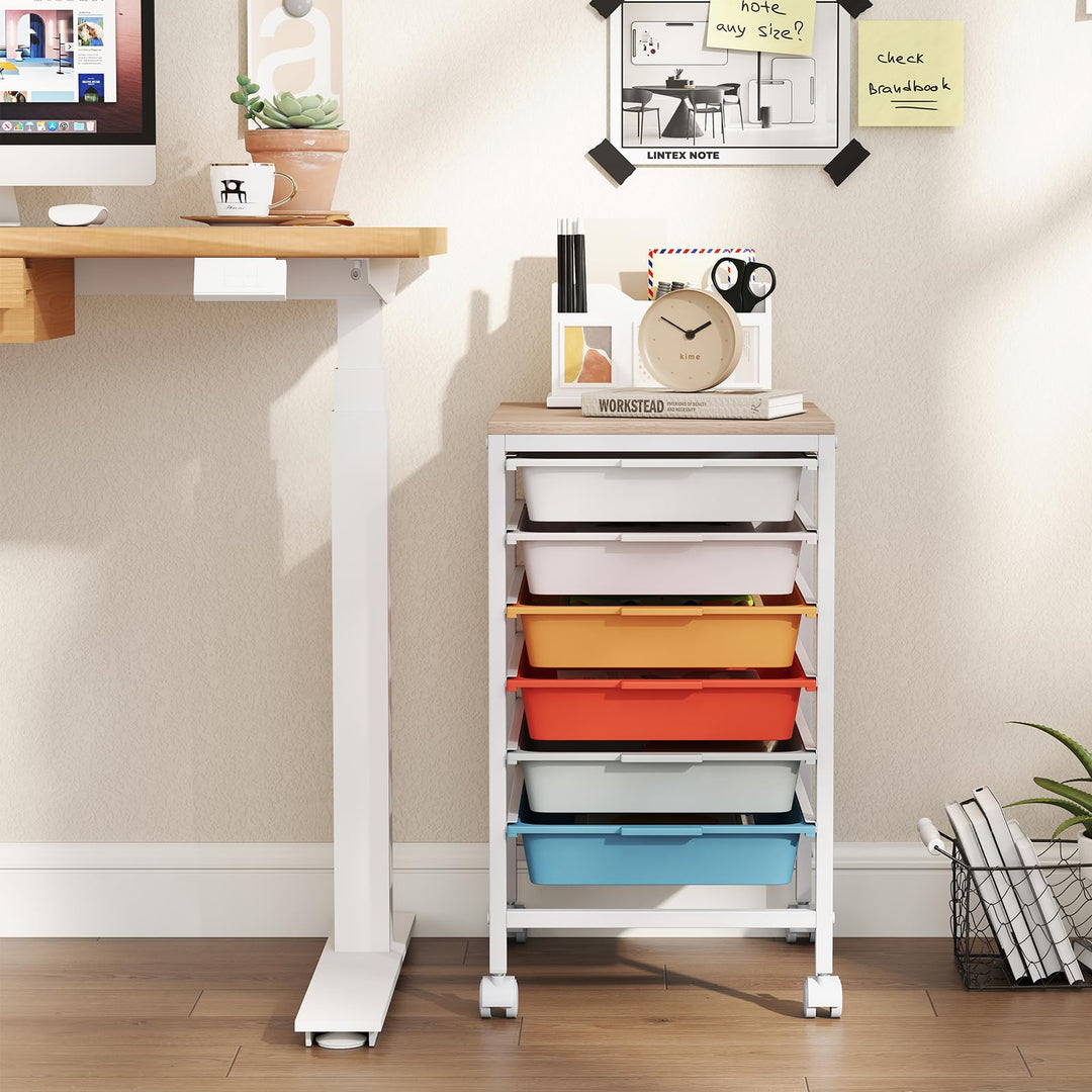 Giantex 6-Drawer Rolling Storage Cart with Wooden Tabletop
