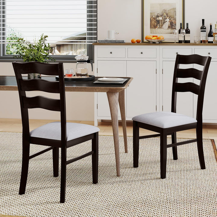 Giantex Wooden Dining Chairs Set of 2/4 with Rubber Wood Legs Fabric Padded Seat Wavy Ladder Back