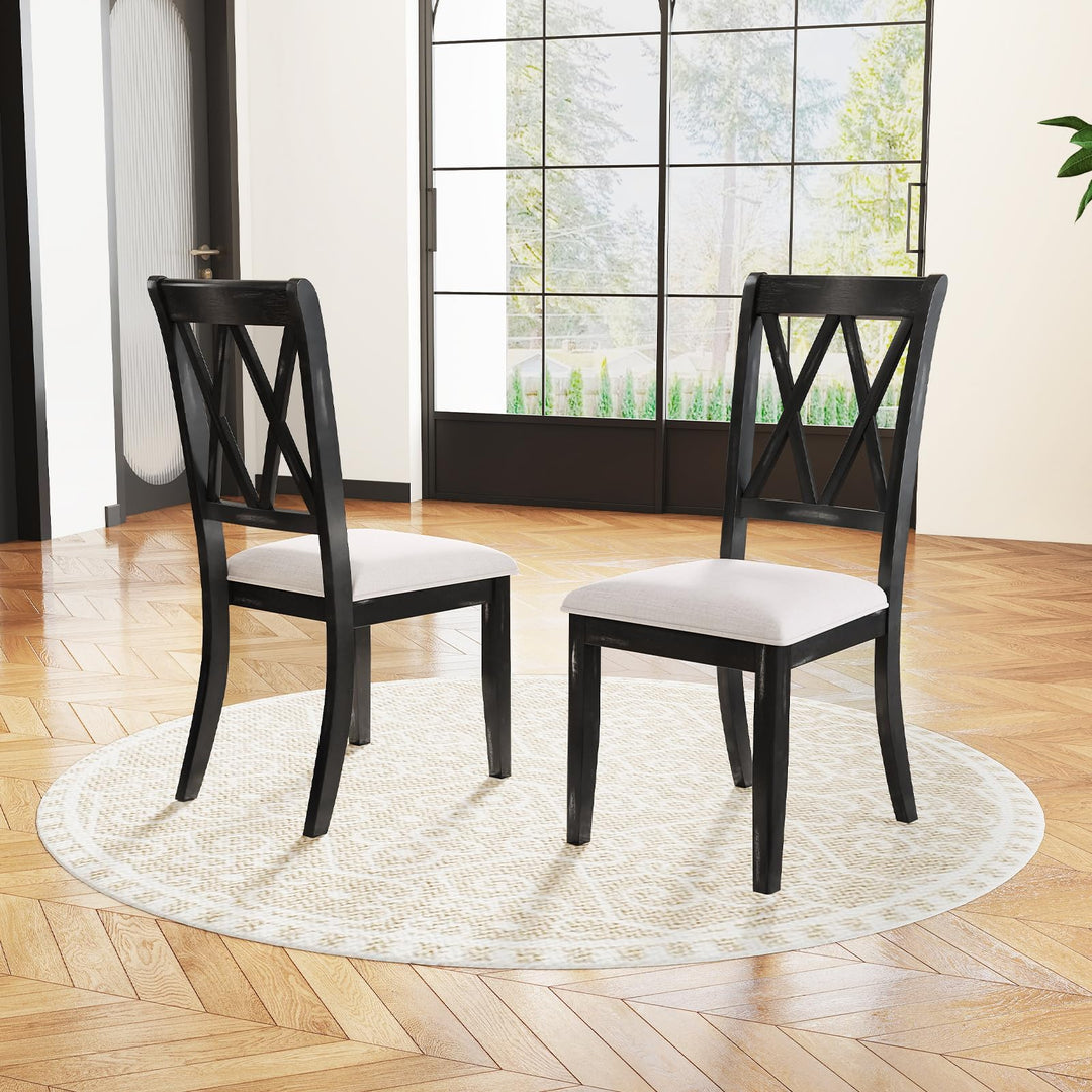 Giantex Wooden Dining Chairs Set of 2/4 Upholstered Kitchen Chair w/Distressed Rubber Wood Legs Curved Cross Back
