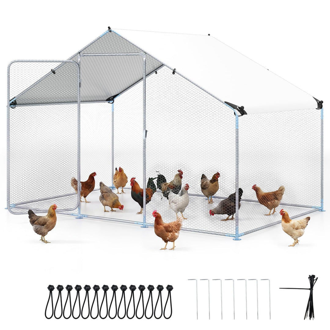 Giantex 9.8 x 6.7 x 6.6 FT Large Metal Chicken Coop with Waterproof Cover